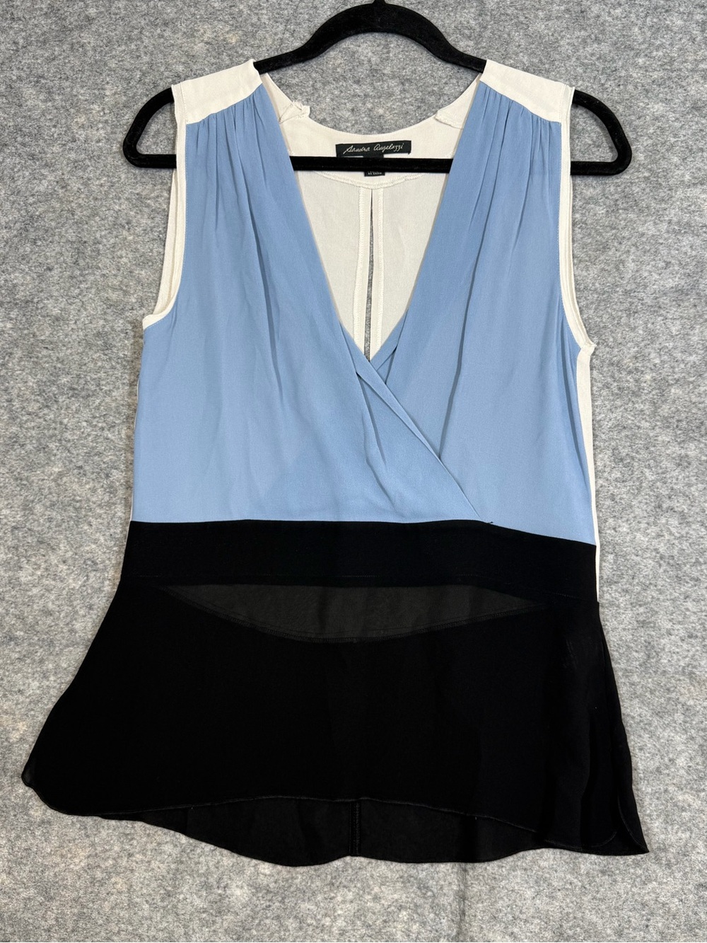 Sandra Angelozzi Colorblock Blouse Small Minimalist Sleeveless Career Chic
